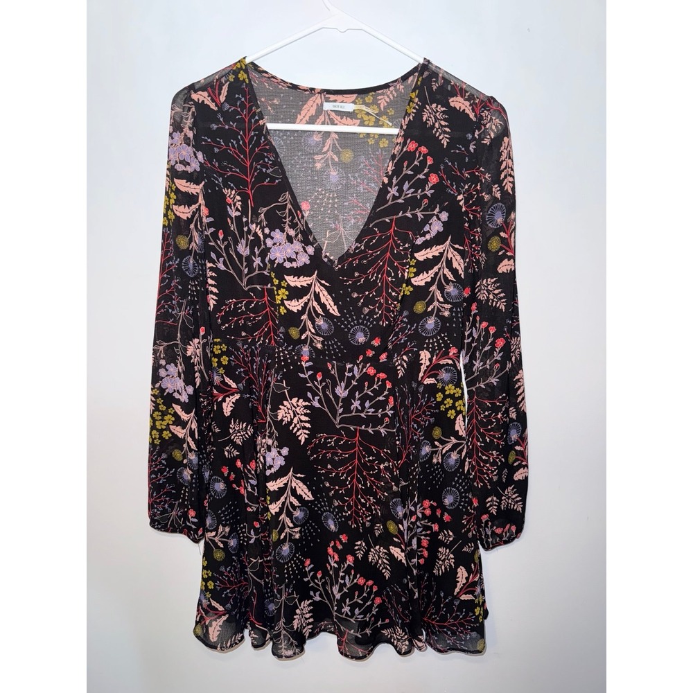 Urban Outfitters Kimchi Blue Women's Casual Black Floral Print Long Sleeve Dress